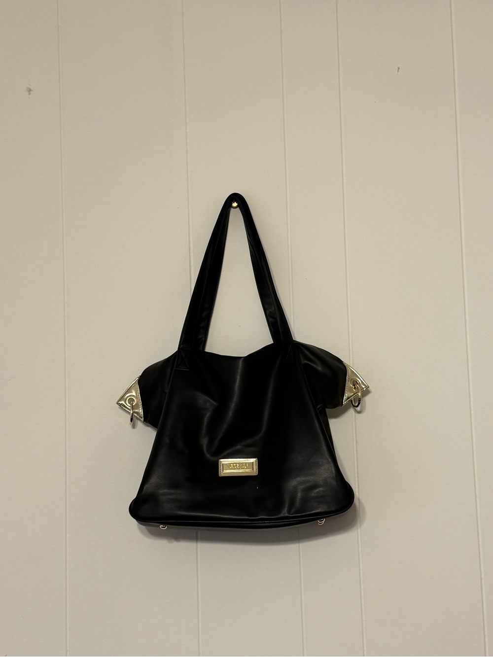 Versace Parfums Black Faux Leather Tote Bag